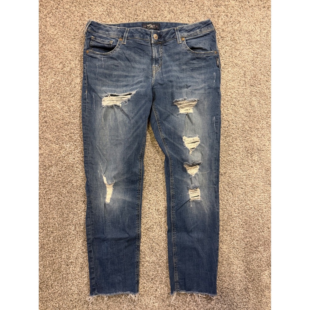 Silver Jeans Co Womens 32 Blue Sam Boyfriend Distressed Raw Hem L27140SJL250